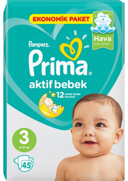 Bebek Bezi Aktif Bebek 3 Beden 45 Adet Midi Ekonomik Paket