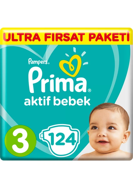 Bebek Bezi Aktif Bebek 3 Beden 124 Adet Midi Ultra Fırsat Paketi