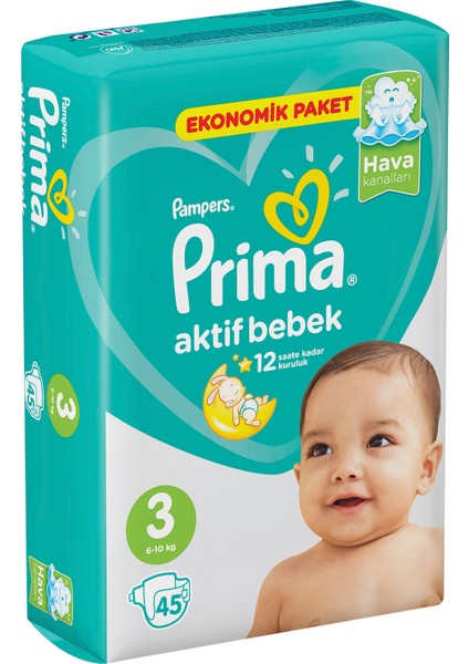 Bebek Bezi Aktif Bebek 3 Beden 45 Adet Midi Ekonomik Paket
