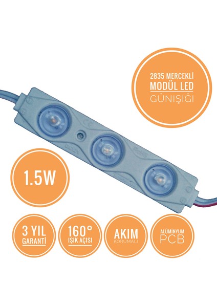 Amber LED Mercekli Modül Led Günışığı 1.5W | 100 Adet