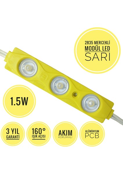 Amber LED Mercekli Modül Led Sarı (Amber) 1.5W | 100 Adet