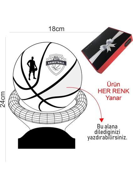 Sevgi Lambasi Kişiye Özel 3 Boyutlu Basketbol Led Lamba