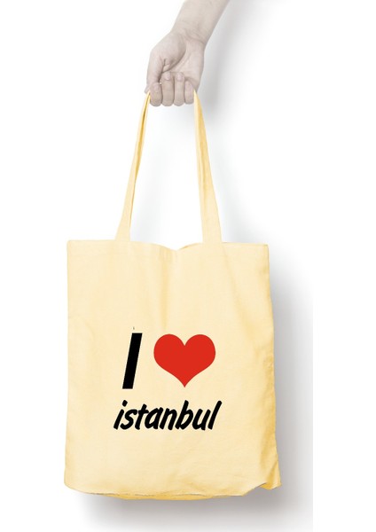 Anadolu Promosyon I love İstanbul Desenli Ham Bez Omuz Çantası