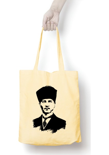 Atatürk Desenli Ham Bez Omuz Çantası