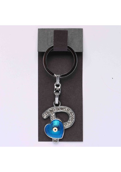 Yeni161 Nazar Boncuklu Krom Ve Taşlı Harf Anahtarlık