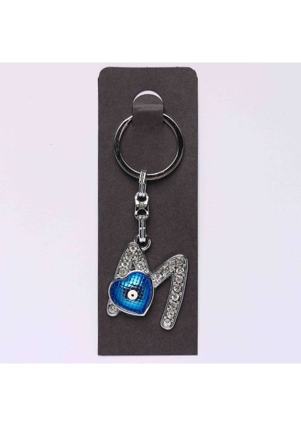 Yeni164 Nazar Boncuklu Krom Ve Taşlı Harf Anahtarlık
