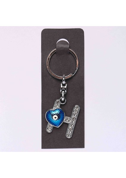 Yeni165 Nazar Boncuklu Krom Ve Taşlı Harf Anahtarlık