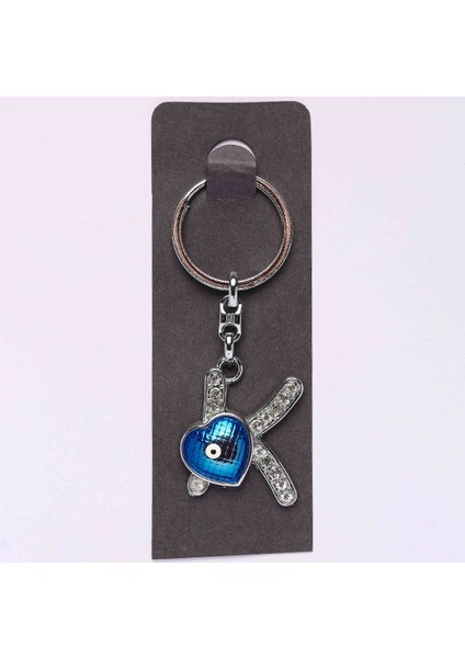 Yeni166 Nazar Boncuklu Krom Ve Taşlı Harf Anahtarlık