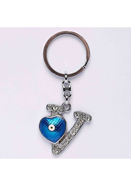 Yeni171 Nazar Boncuklu Krom Ve Taşlı Harf Anahtarlık