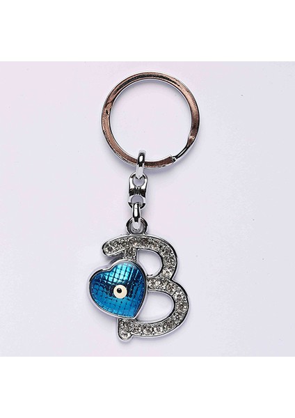 Yeni172 Nazar Boncuklu Krom Ve Taşlı Harf Anahtarlık