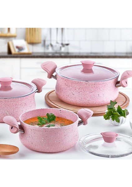 6 Parça Granit Güveç Set Pembe