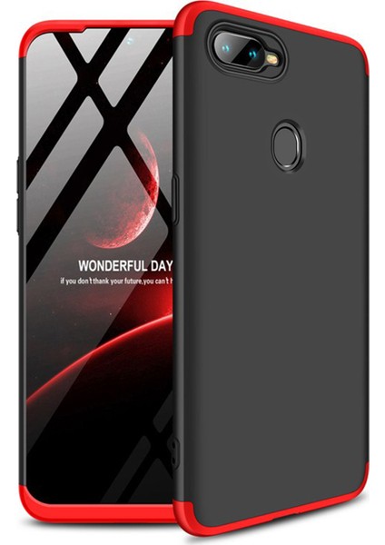 Oppo F9 / F9 Pro Kılıf Double Dip 360 Protective Siyah Kırmızı