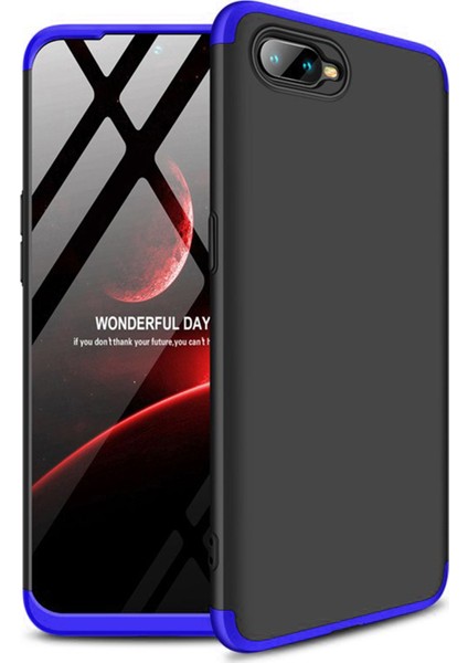 Oppo RX17 Neo Kılıf Double Dip 360 Protective Siyah Mavi