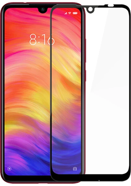 Xiaomi Redmi Note 7 Tam Kaplayan Temperli Cam Ekran Koruyucu Siyah