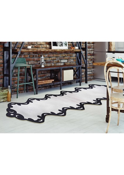 Figürlü Özel Kesim Yıkanabilir Kaymaz Taban Halı 104 Beyaz ( 80 X 300 )