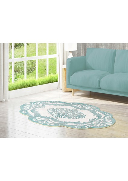 Figürlü Özel Kesim Yıkanabilir Kaymaz Taban Halı 107 Mavi ( 80 X 300 )