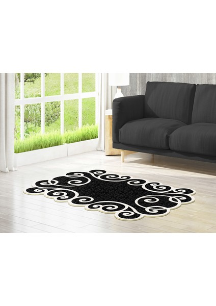 Figürlü Özel Kesim Yıkanabilir Kaymaz Taban Halı 109 Siyah ( 160 X 230 )