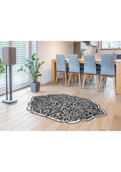 Figürlü Özel Kesim Yıkanabilir Kaymaz Taban Halı 116 Siyah ( 80 X 300 )