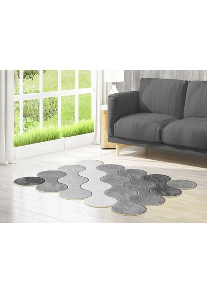 Figürlü Özel Kesim Yıkanabilir Kaymaz Taban Halı 117 Gri ( 80 X 200 )