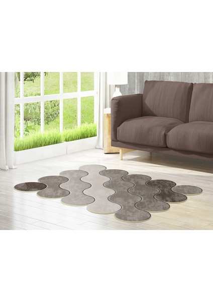 Figürlü Özel Kesim Yıkanabilir Kaymaz Taban Halı 117 Kahve ( 80 X 200 )