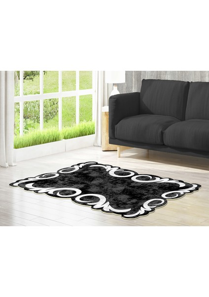 Figürlü Özel Kesim Yıkanabilir Kaymaz Taban Halı 118 Siyah ( 80 X 150 )