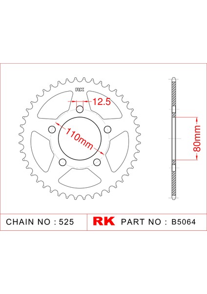 Honda XRV 750 AFRICA TWIN RK Çelik Arka Dişli B5064-45  (1993-2003)