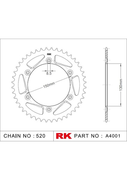 Yamaha WR 450 F RK Aluminyum Arka Dişli A4001-50-1A (2003-2009)