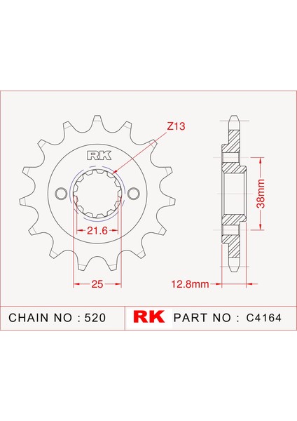 Kawasaki KLR 650 RK Çelik Ön Dişli C4164-15 (1990-2017)
