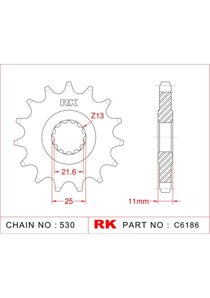 Yamaha FZ 6 FAZER S2 ABS RK Çelik Ön Dişli C6186-16 (2007-2009)