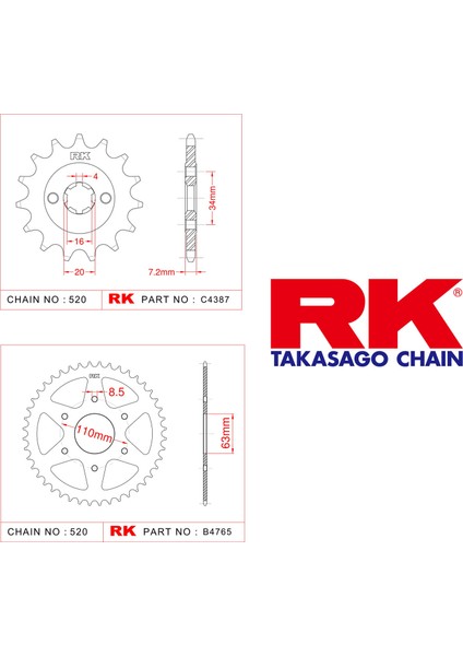 Ktm DUKE 125 Rk Ön Arka Dişli 520 - 14/45 T(2014-2016)