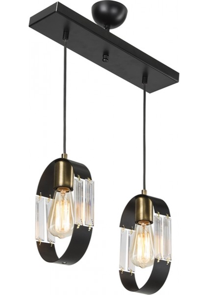AV-65185-2Y-BSY Siyah Boyalı Modern Avize E27 Metal Cam 30x12cm