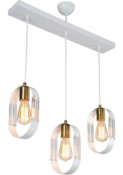 AV-65185-3Y-BBY Beyaz Boyalı Modern Avize E27 Metal Cam 50x12cm