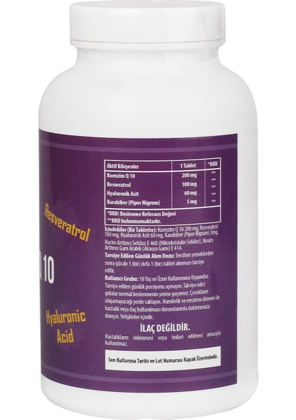 Coenzyme Q-10 200 Mg Resveratrol Hyaluronic Acid Black Pepper Koenzim 90 TABLE fiyatları