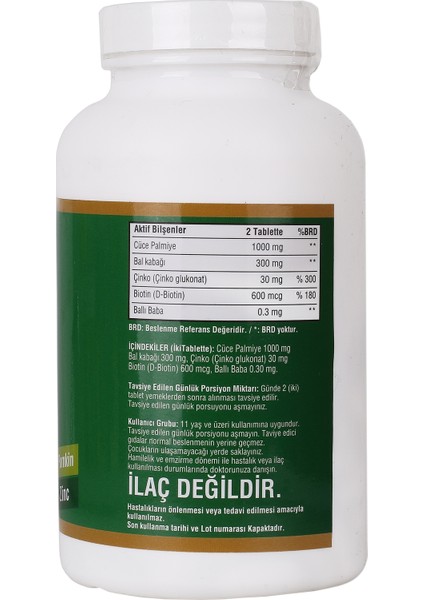 Saw Palmetto 1000 Mg Pumpkin Biotin Zinc Complex 180 TABLET