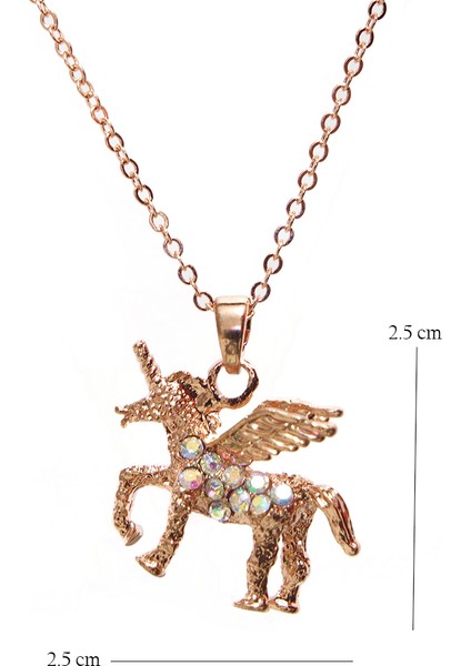 Pegasus Kolye Rose Gold Renk Zirkon Taşlı Pegasus Kolye