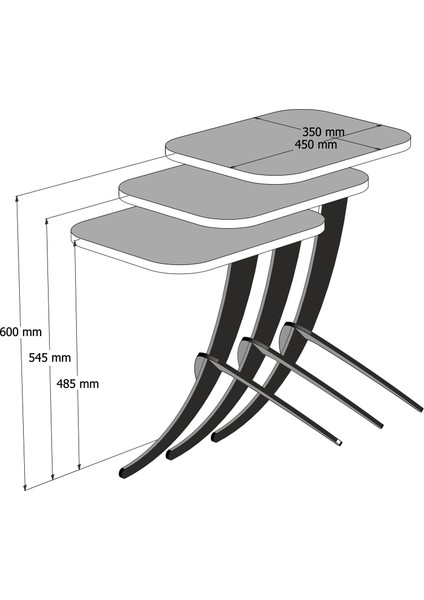 Variant Pion Metal Ayaklı 3 Lü Zigon Sehpa - Beyaz