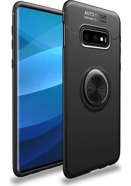 Samsung Galaxy S10 Uyumlu Kılıf Autofocus Shockprof Ravel Yüzüklü Standlı Slikon Kapak Siyah