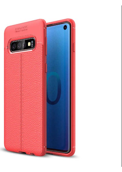 S10 Plus Kılıf Rugan Armor Deri Görünümlü Yüksek Kalite Silikon Niss Kırmızı