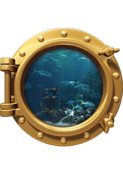 Gemi Denizaltı Pencere Mercan Balıklar Duvar Sticker