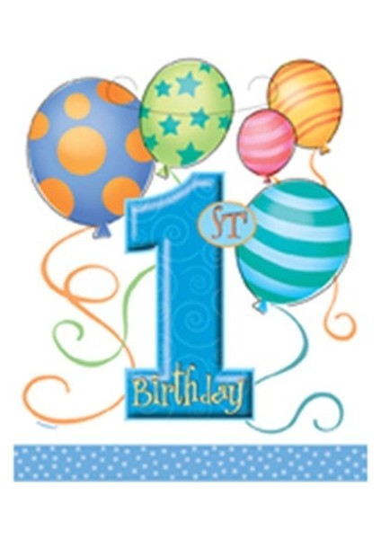 First Birthday Balloons Blue Parti Çantası 8 Adet