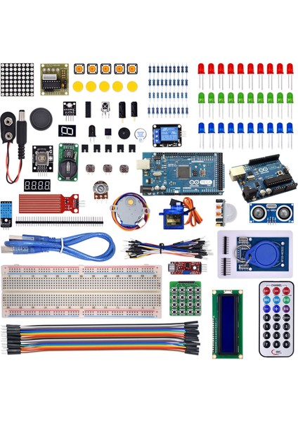 171 Parça Mega 2560 R3 ve Uno R3 2 in 1 Rfid Robotik Kodlama Profesyonel Proje Eğitim Seti T40