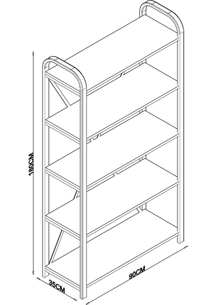 Evdemo Erciyes 5 Raflı Metal Kitaplık Ceviz