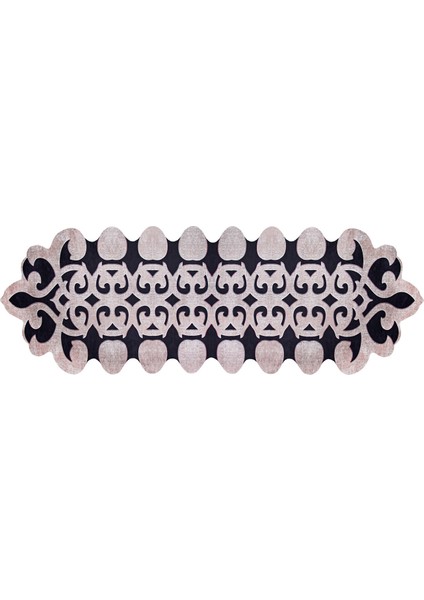 Figürlü Özel Kesim Yıkanabilir Kaymaz Taban Halı 102 Bej Siyah 80 x 150 cm
