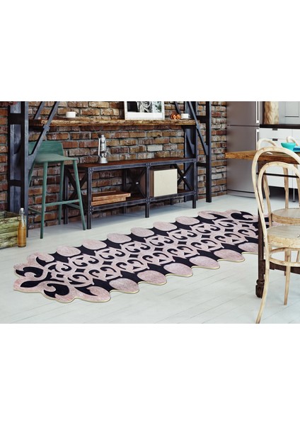 Figürlü Özel Kesim Yıkanabilir Kaymaz Taban Halı 102 Bej Siyah 160 x 230 cm