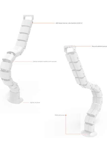 Masa Altı Omurga Kablo Kanalı-Beyaz