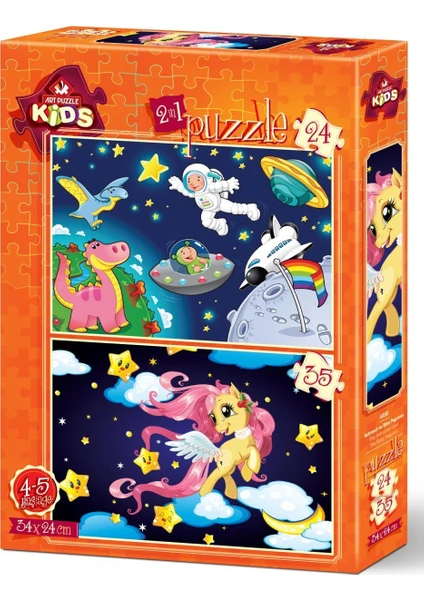 Art Çocuk Puzzle Astronot ve Mini Pegasus 24+35 Parça Puzzle