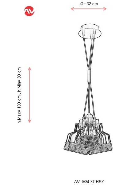AV-1584-3T-BSY Siyah Boyalı Modern Avize