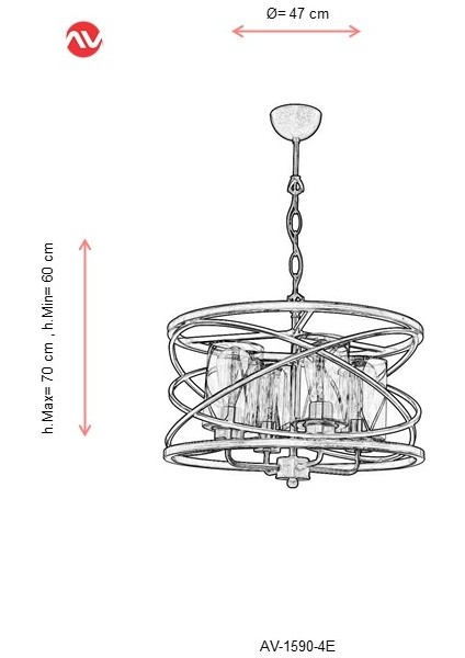 AV-1590-4E Eskitme Kaplama Modern Avize E27 Metal Cam 47cm