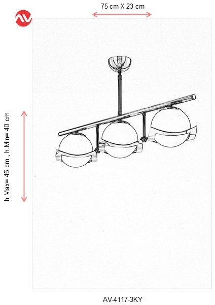 AV-4117-3KY Krom Kaplama Modern Avize E27 Metal Cam 75x23cm