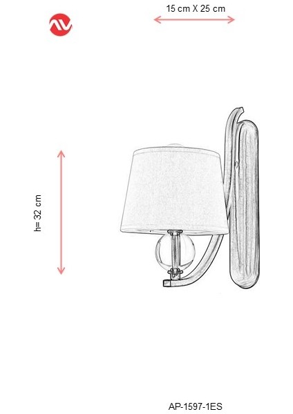 AP-1597-1ES Eskitme Kaplama Aplik E27 Metal Kumaş Cam 15x25cm fiyatları